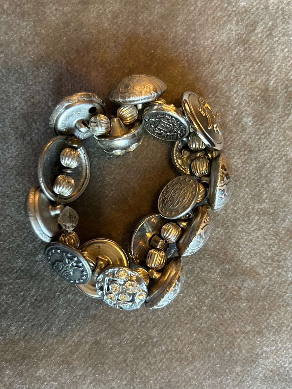 Silver-Tone Button Charm Stretch Bracelet